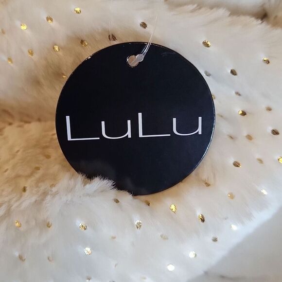 NEW LuLu Cowl Neck Scarf Faux Fur Soft Warm Cozy Ivory with gold flecks 15 in - Picture 4 of 9